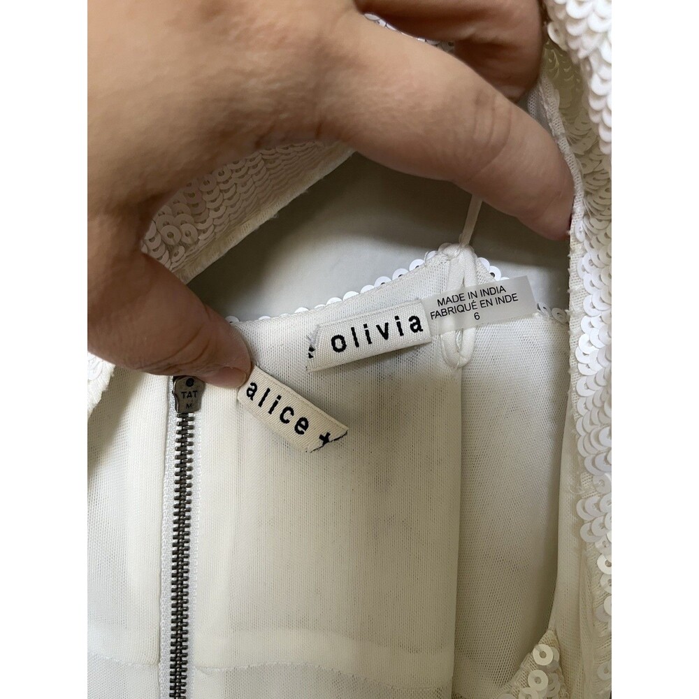 NEW Alice + Olivia Valli Cut Out Cami Maxi Dress White Sequins Size 6 Wedding - Picture 6 of 12